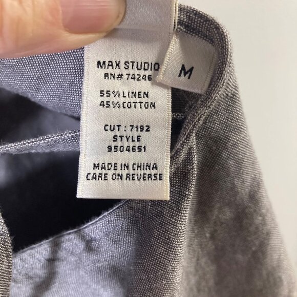 Womens Max Studio Linen Cotton Lace Back Strappy Dress Gray Brown M - Picture 8 of 10